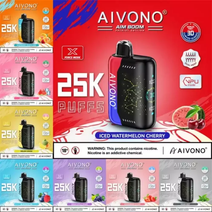 AIVONO AIM BOOM 25000 Züge Dual-Mesh Digital Display 25k 0% 2% 3% 5% Niedriger Nikotingehalt Wiederaufladbare Einweg E-Zigarette Bulk Kaufen Großhandel